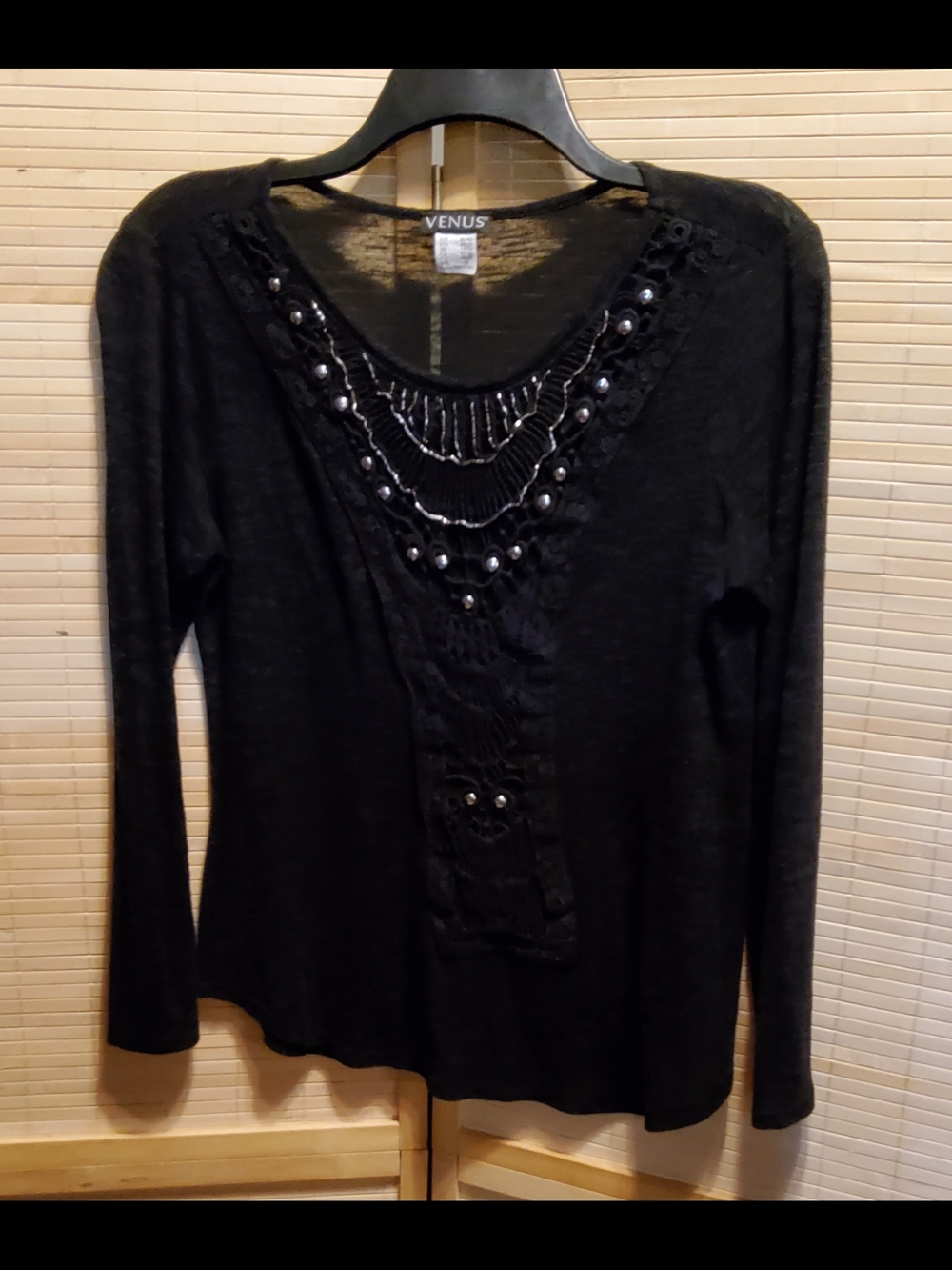 VENUS Black Embellished Scoop Neck Long Sleeve Top